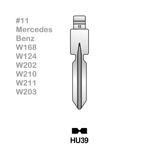 Universal Remote Key Blade #11 HU39 (10 Pieces) For Mercedes Benz W168 W124 W202 W210 W211 W203