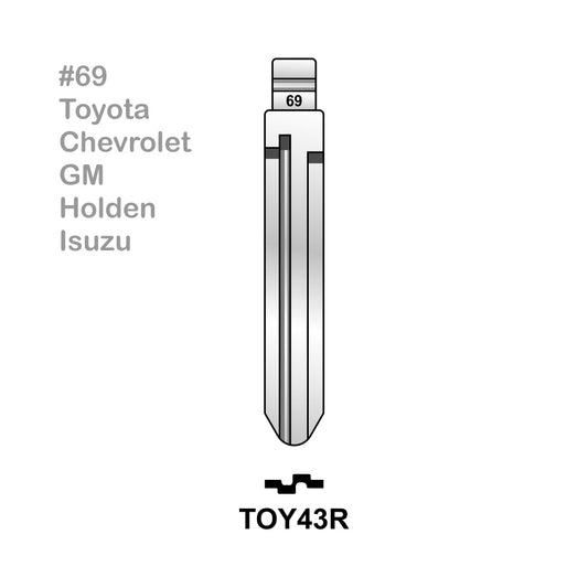 Universal Remote Key Blade #69 TOY43R (10 Pieces) For Toyota Chevrolet GM Holden Isuzu