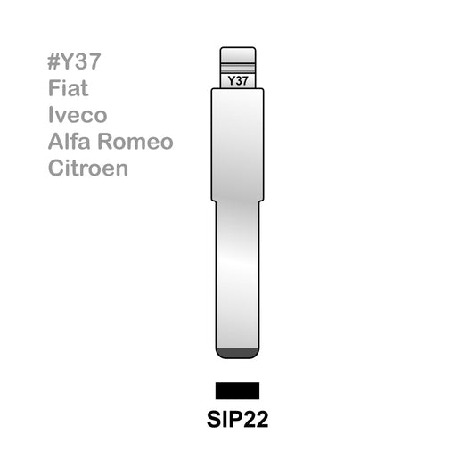 Universal Remote Key Blade #Y37 SIP22 (10 Pieces) For Fiat Iveco Alfa Romeo Citroen