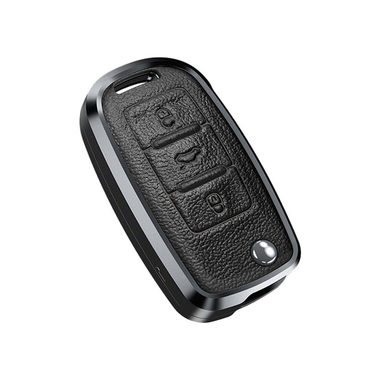 Premium Aluminum Alloy Leather Case For Volkswagen Flip Key 3 Button