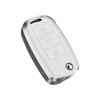 Premium Aluminum Alloy Leather Case For Volkswagen Flip Key 3 Button