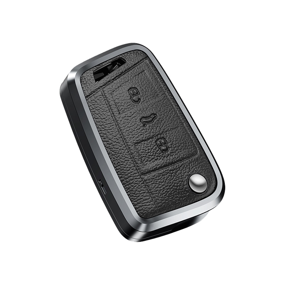 Premium Zinc Alloy Leather Case For Volkswagen Flip Key 3 Button