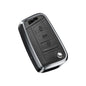 Premium Zinc Alloy Leather Case For Volkswagen Flip Key 3 Button