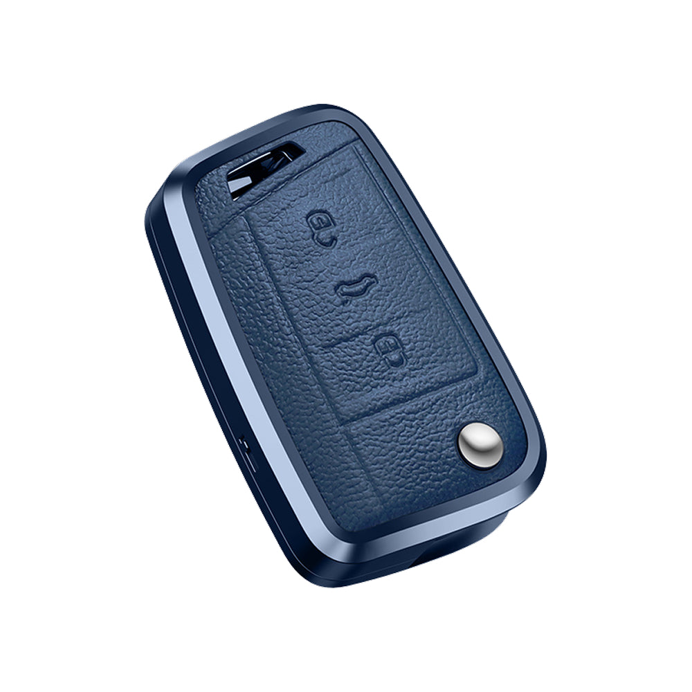 Premium Zinc Alloy Leather Case For Volkswagen Flip Key 3 Button