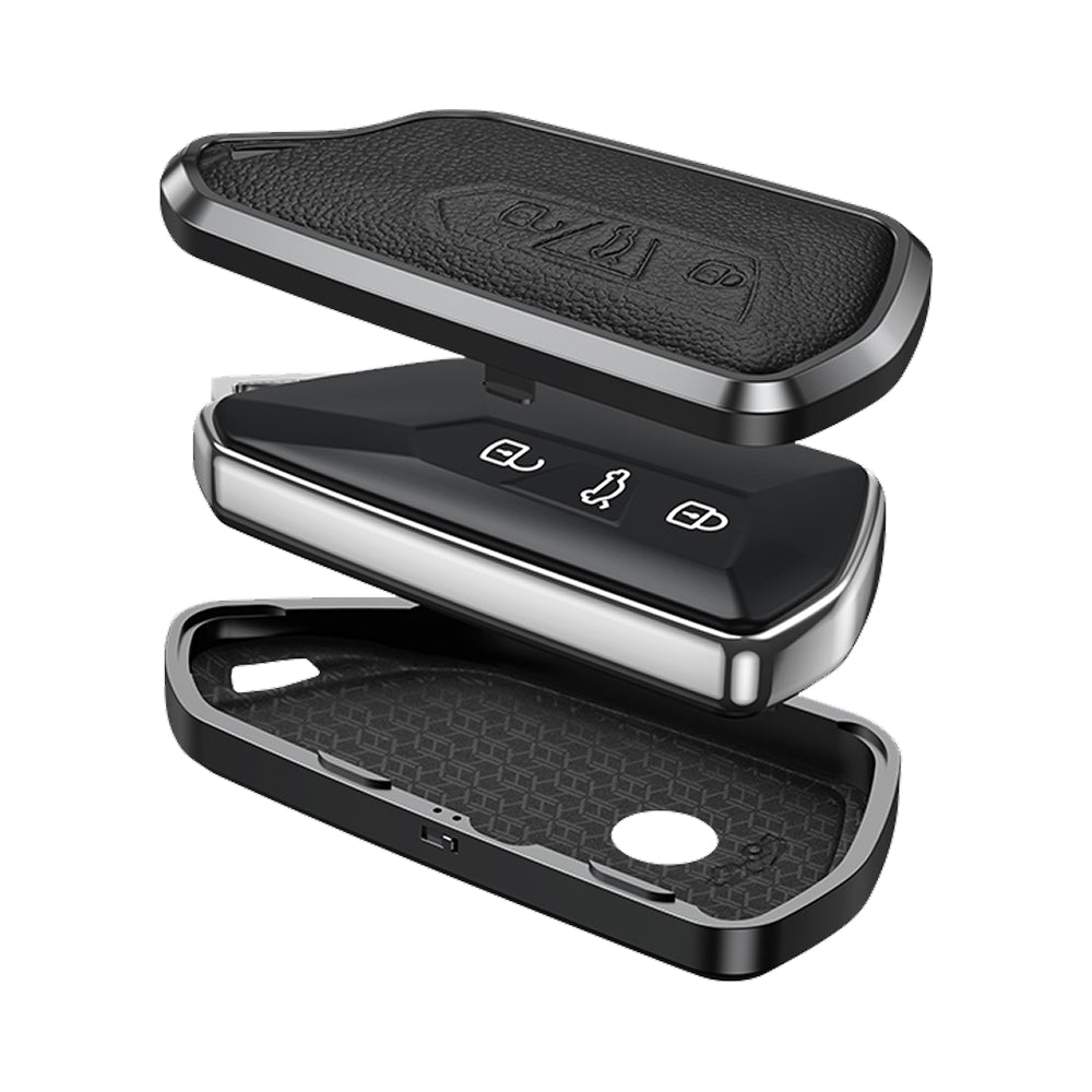 Premium Aluminum Alloy Leather Case For Volkswagen Smart Key 3 Button