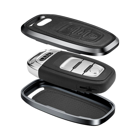 Premium Aluminum Alloy Leather Case For Audi Smart Key 3 Button