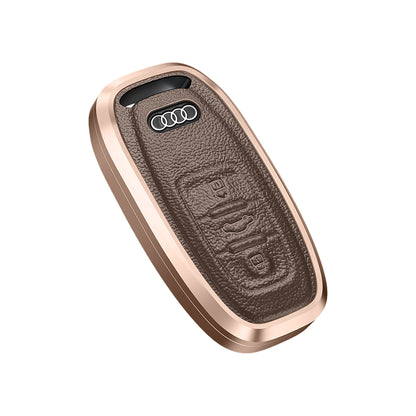 Premium Aluminum Alloy Leather Case For Audi Smart Key 3 Button