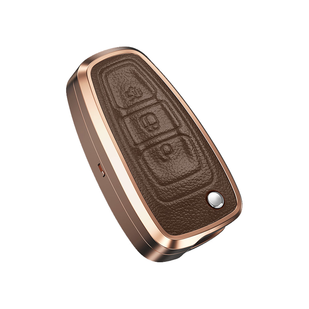 Premium Aluminum Alloy Leather Case For Ford Flip Key 3 Button