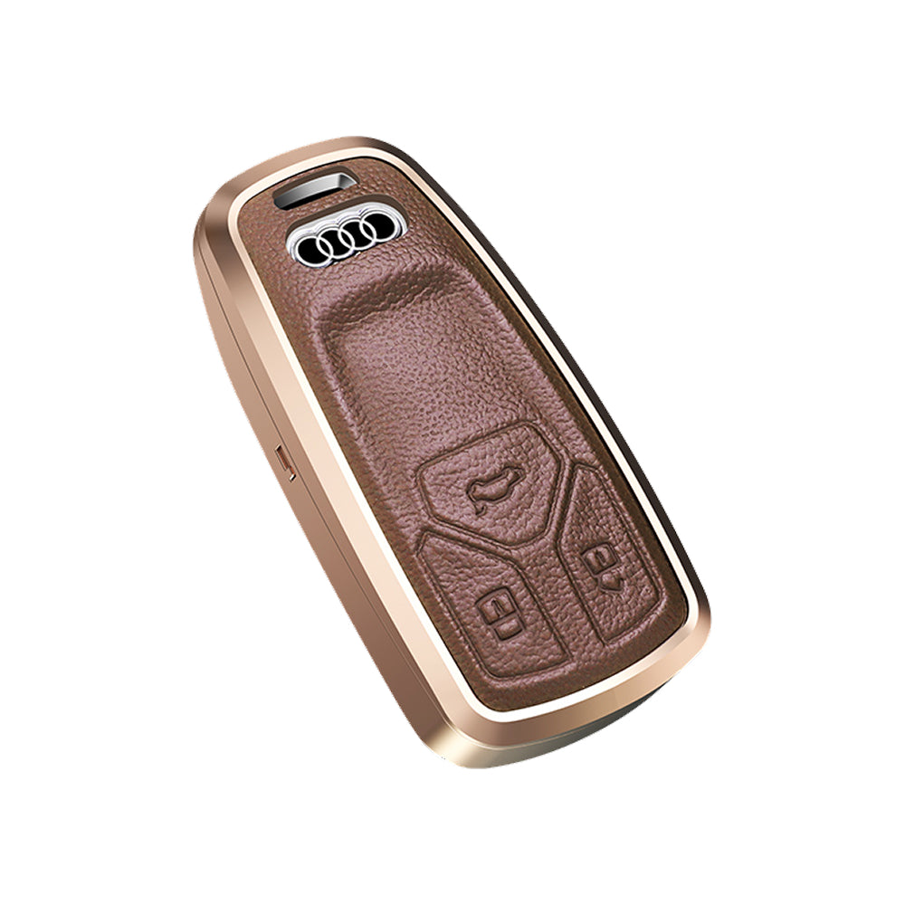 Premium Aluminum Alloy Leather Case For Audi Smart Key 3 Button