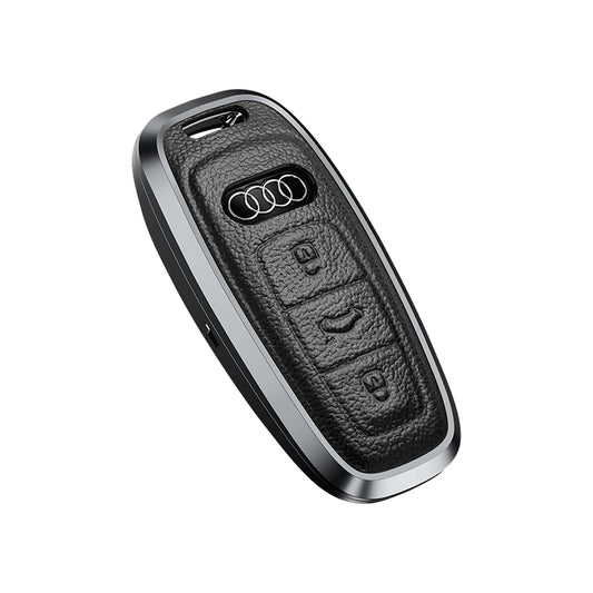 Premium Aluminum Alloy Leather Case For Audi Smart Key 3 Button