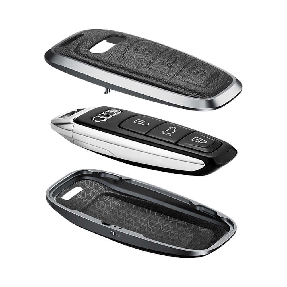 Premium Aluminum Alloy Leather Case For Audi Smart Key 3 Button