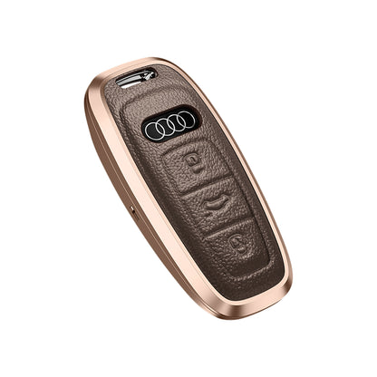 Premium Aluminum Alloy Leather Case For Audi Smart Key 3 Button