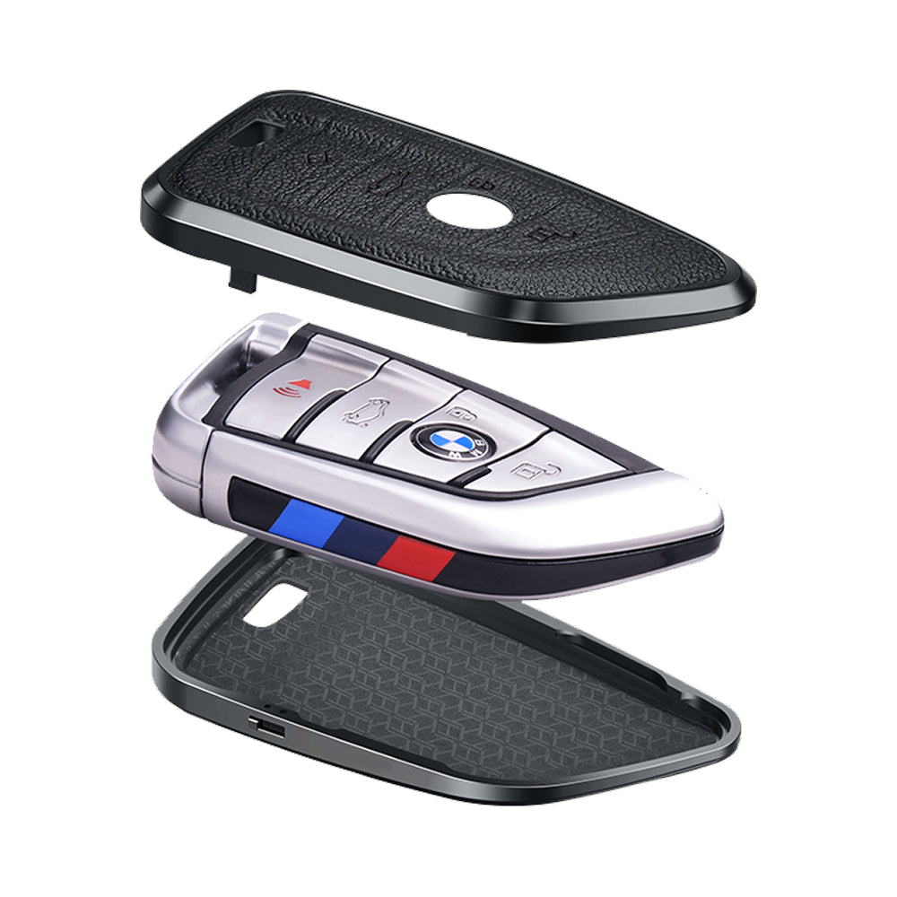 Premium Aluminum Alloy Leather Case For BMW Smart Key 4 Button