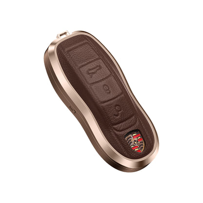 Premium Aluminum Alloy Leather Case For Porsche Smart Key 3 Button