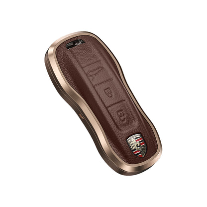 Premium Aluminum Alloy Leather Case For Porsche Smart Key 3 Button