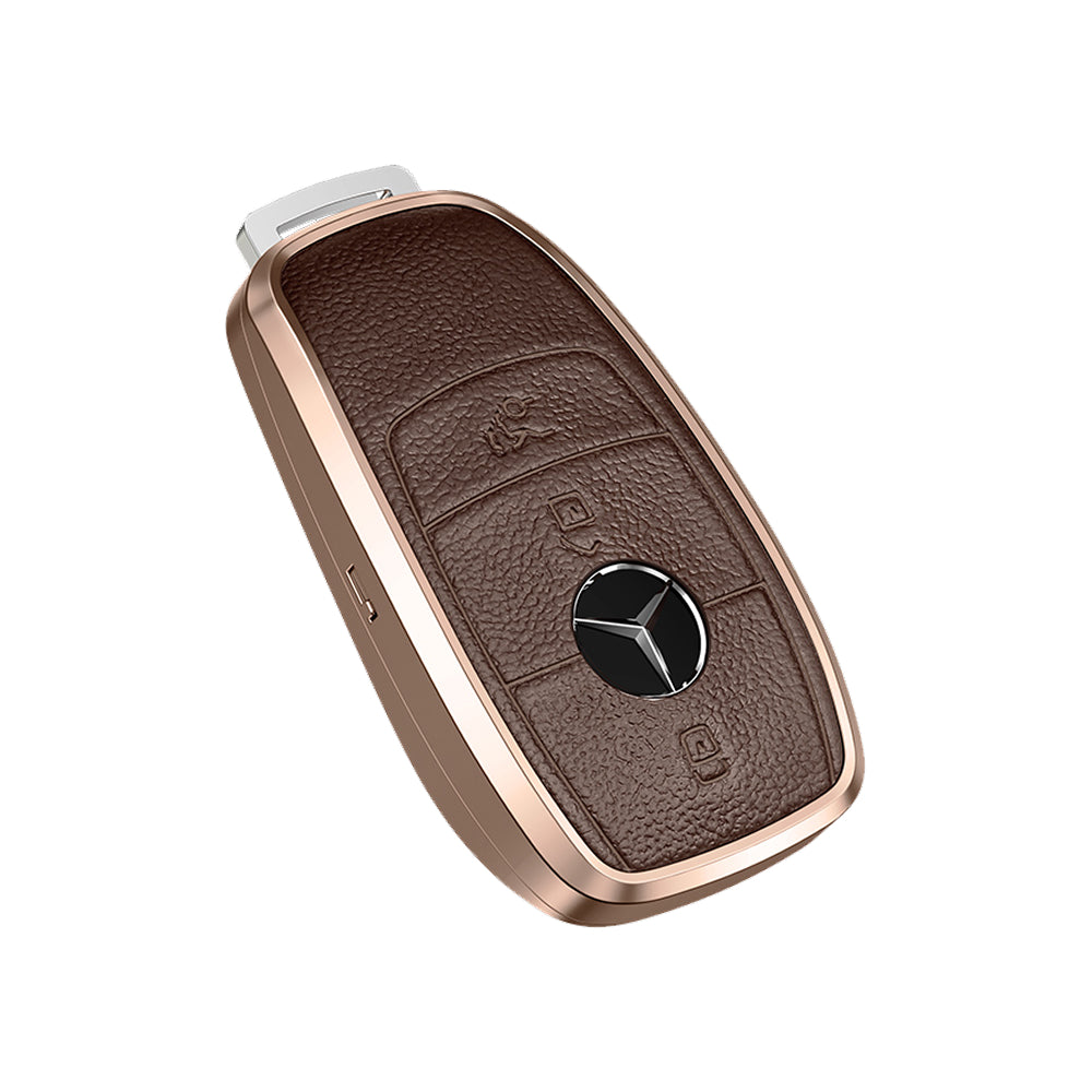 Premium Aluminum Alloy Leather Case For Mercedes-Benz Smart Key 3 Button