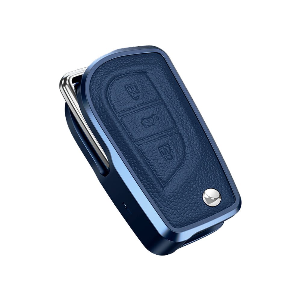 Premium Aluminum Alloy Leather Case For Toyota Flip Key 3 Button