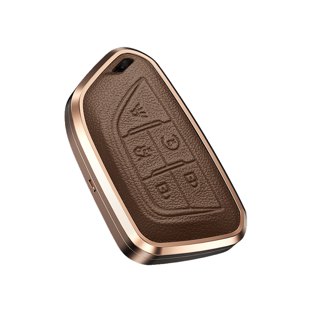 Premium Aluminum Alloy Leather Case For Cadillac Smart Key 5 Button