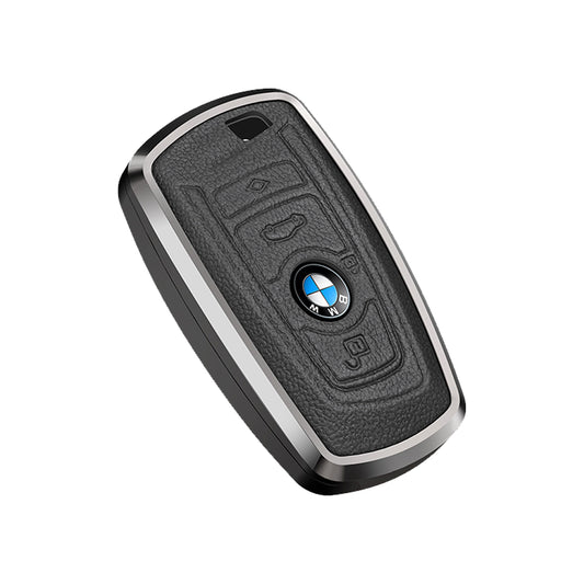 Premium Aluminum Alloy Leather Case For BMW Smart Key 3 Button