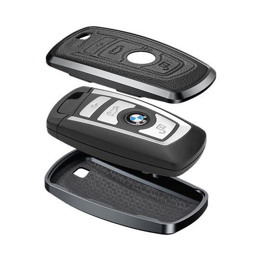 Premium Aluminum Alloy Leather Case For BMW Smart Key 3 Button