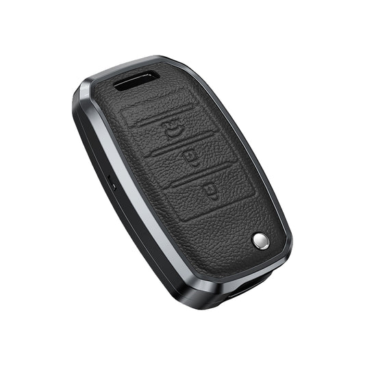 Premium Aluminum Alloy Leather Case For Kia Flip Key 3 Button