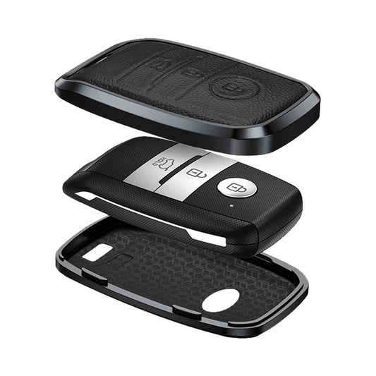 Premium Aluminum Alloy Leather Case For Kia Smart Key 3 Button