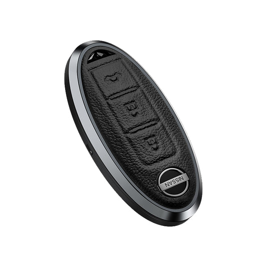 Premium Aluminum Alloy Leather Case For Nissan Smart Key 3 Button