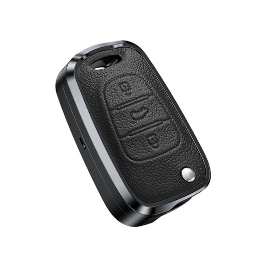 Premium Aluminum Alloy Leather Case For Hyundai Flip Key 3 Button