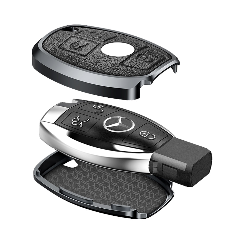 Premium Aluminum Alloy Leather Case For Mercedes-Benz Smart Key 3 Button