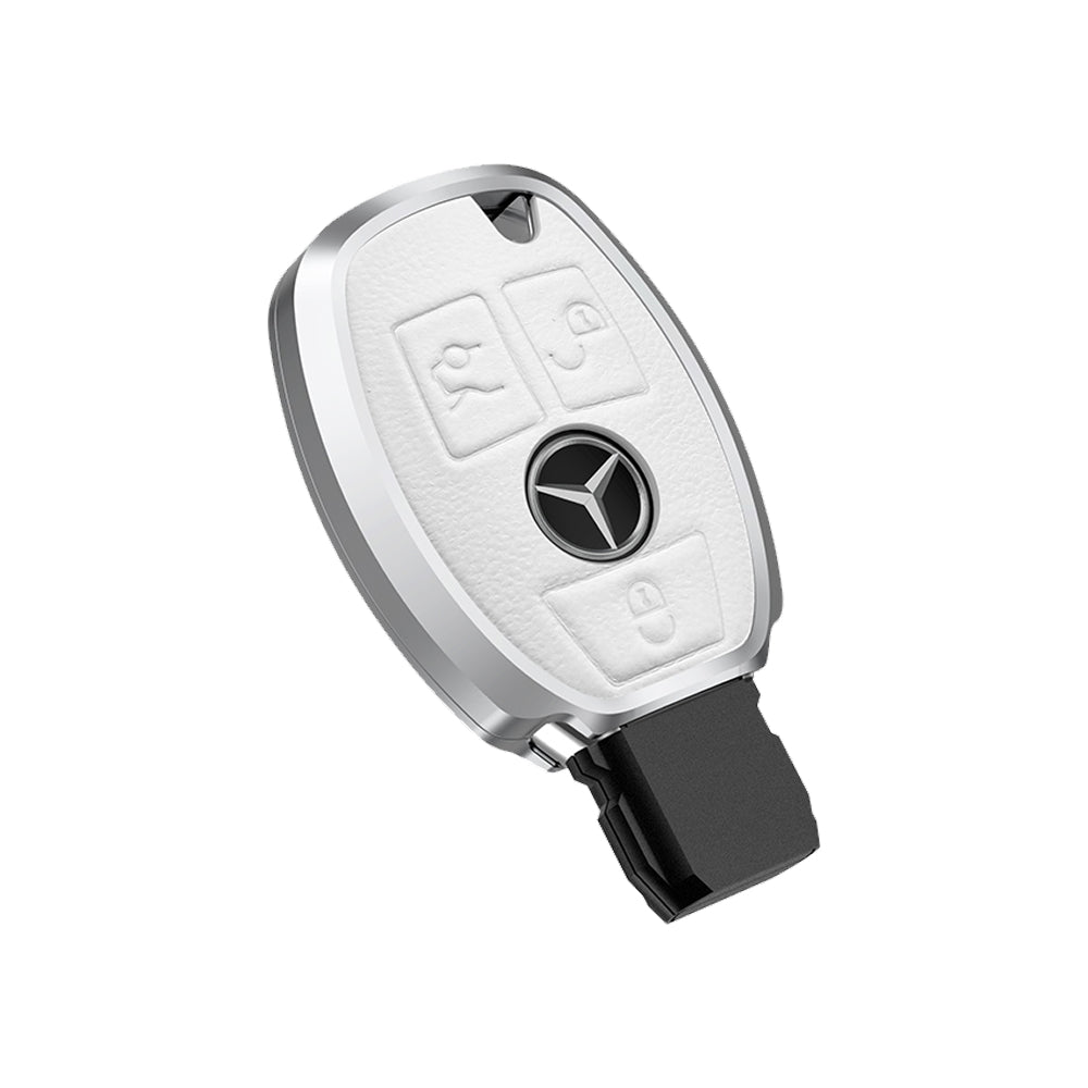 Premium Aluminum Alloy Leather Case For Mercedes-Benz Smart Key 3 Button