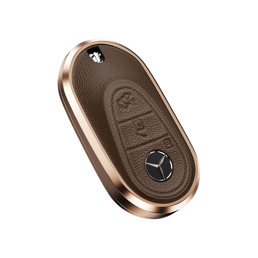 Premium Aluminum Alloy Leather Case For Mercedes-Benz Smart Key 3 Button