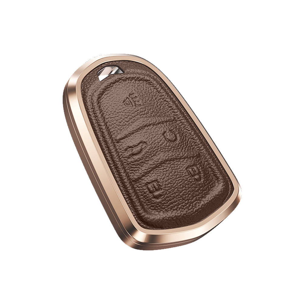 Premium Aluminum Alloy Leather Case For Cadillac Smart Key 5 Button