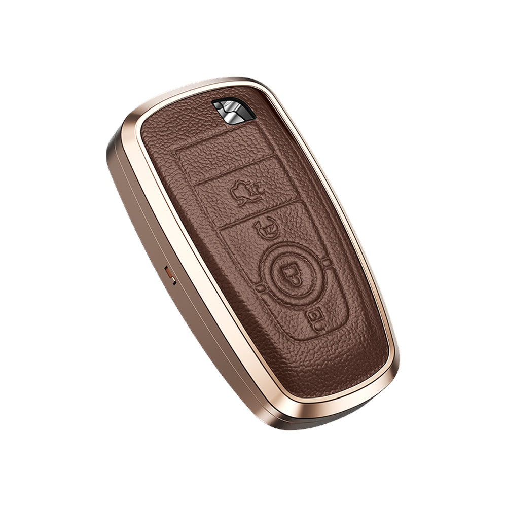 Premium Aluminum Alloy Leather Case For Ford Smart Key 4 Button